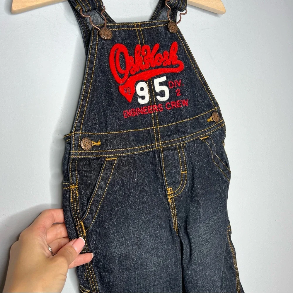 OshKosh Engineers Crew Toddler Boys Blue Denim‎ Overalls Snap Closure